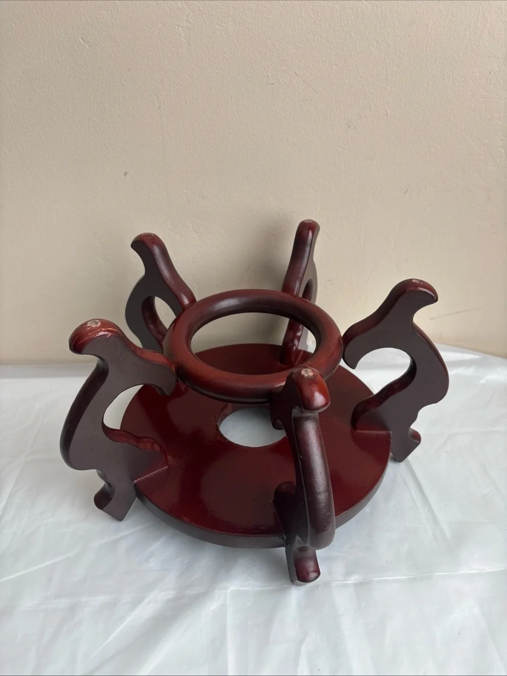 Vtg rosewood Planter/Fish Bowl/vase display Stand 5 legged 5.5'' H 8.25''W